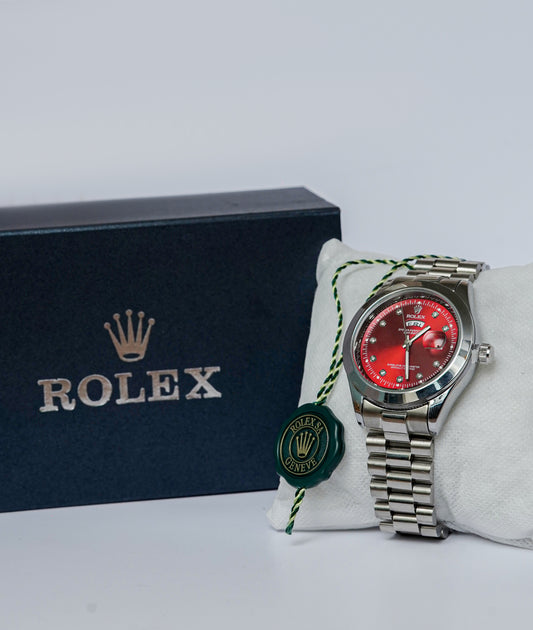 Premium RLX Day-Date SILVER Watch (RED DAIL)